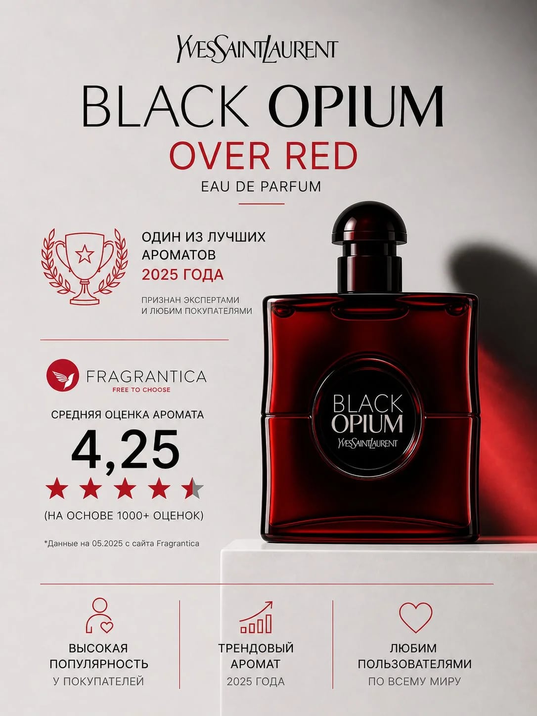 Yves Saint Laurent Yves Saint Laurent Black Opium Over Red 90 ml EDP — Парфюмерная вода — фото 2