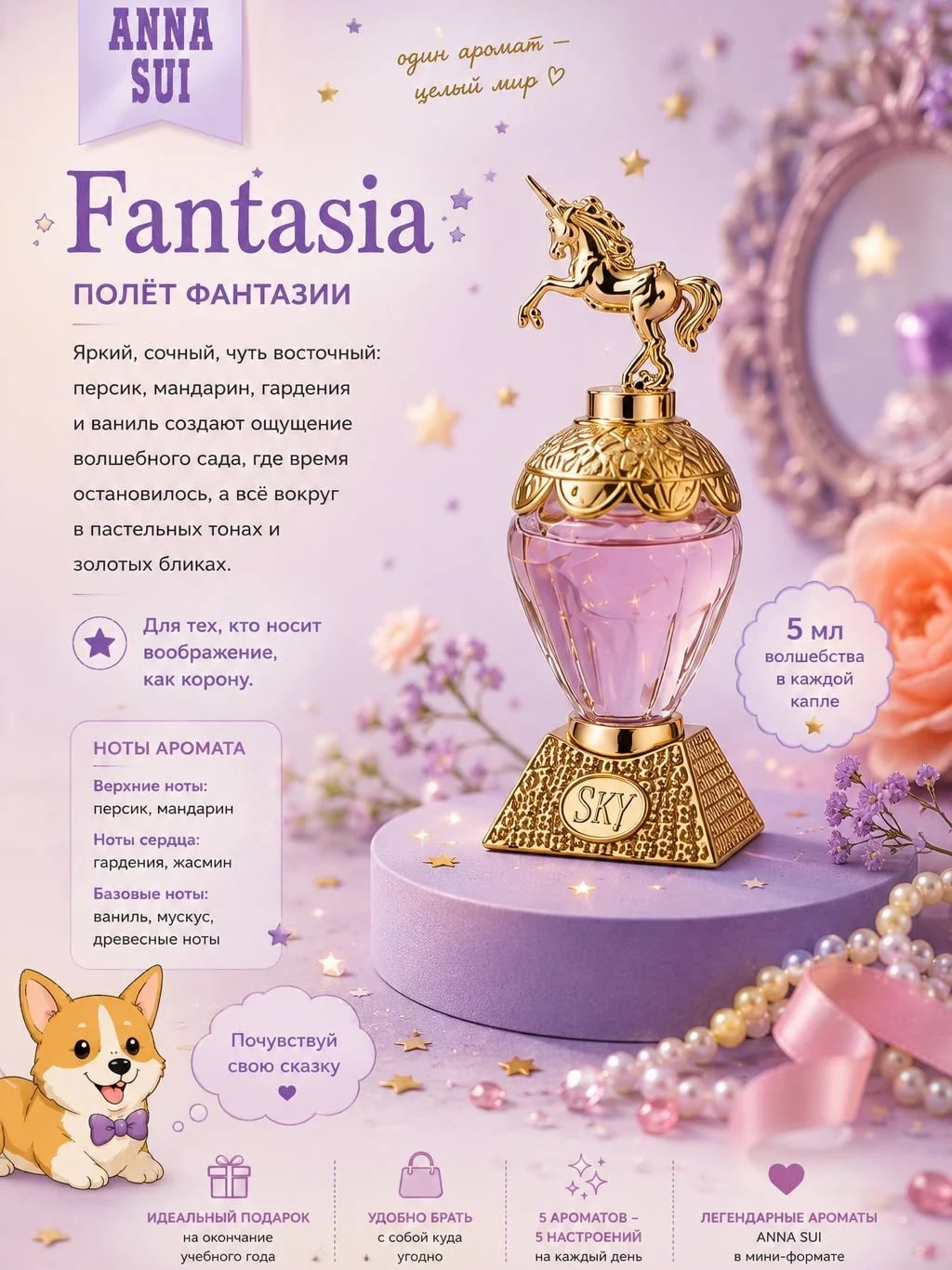Anna Sui Anna Sui 5 x 5 ml набор миниатюр (Secret Wish / Fantasia / Sky / Mellow / Pretty Pink) — Туалетная вода — фото 3